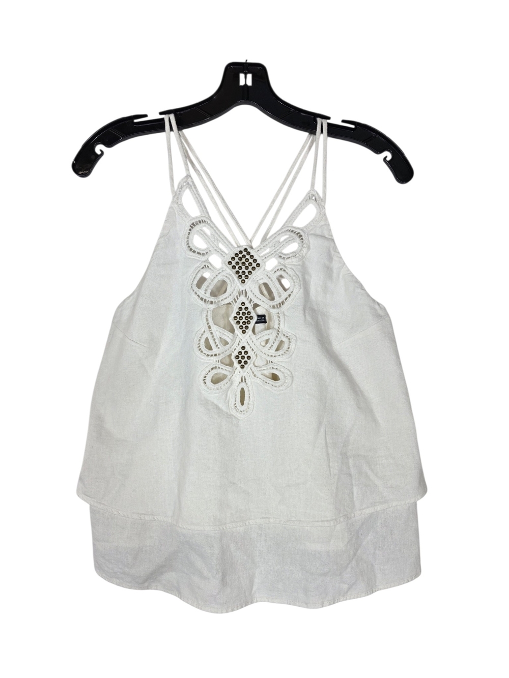Zara Linen with Studs White embroired Front Women’s Tank Top - Brand: